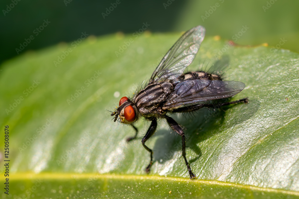 Flesh fly - Sarcophaga carnaria, common flesh fly from European meadows, gardens and homes, Zlin, Czech Republic. Flesh fly - Sarcophaga carnaria, common flesh fly from European meadows, gardens and homes, Zlin, Czech Republic.