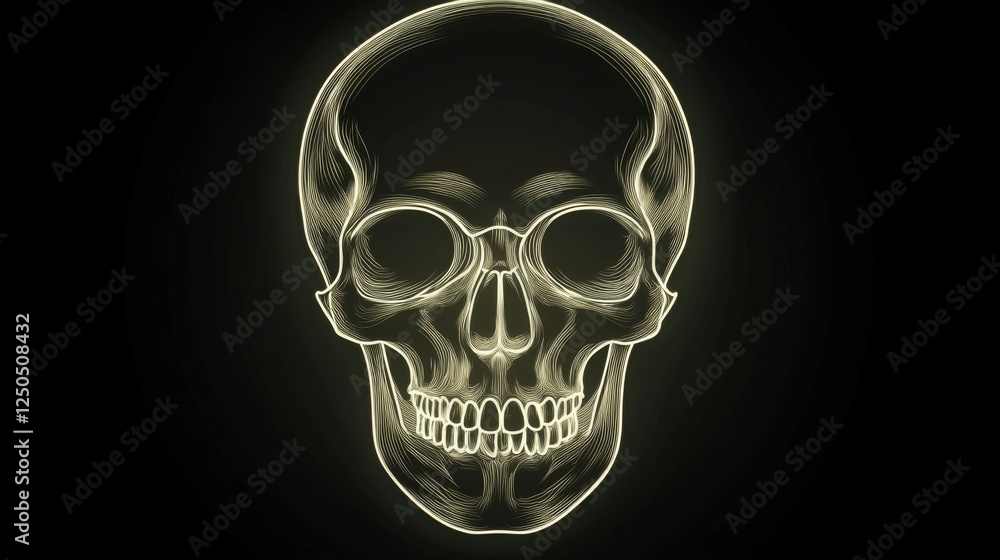 Glowing skull, dark background, medical illustration Glowing skull, dark background, medical illustration