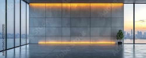 Modern city view office  sunset  empty room  concrete wall