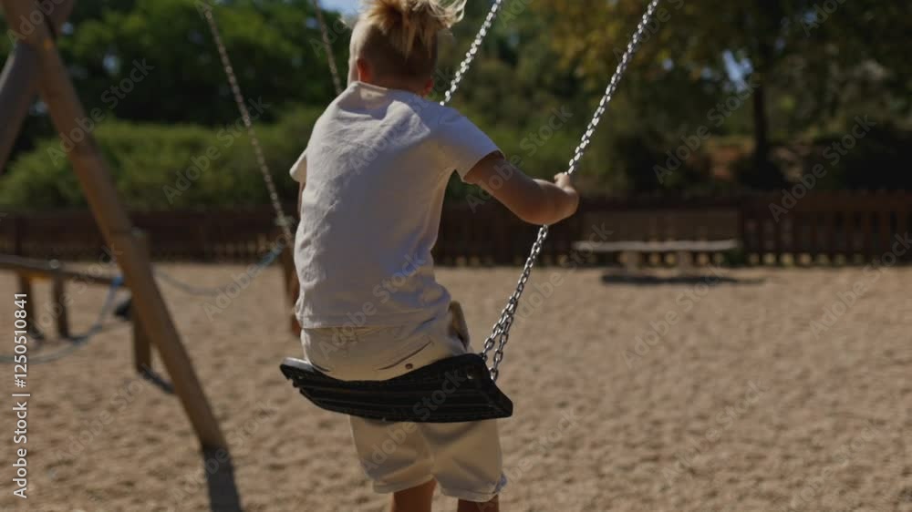 Joyful children swinging in a sunny park playground