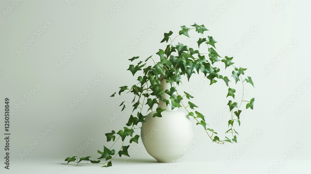 A trailing ivy plant in a minimalist ceramic vase, isolated on white, with soft natural lighting. The way the leaves drape over the vase creates a dynamic yet elegant composition. A trailing ivy plant in a minimalist ceramic vase, isolated on white, with soft natural lighting. The way the leaves drape over the vase creates a dynamic yet elegant composition.