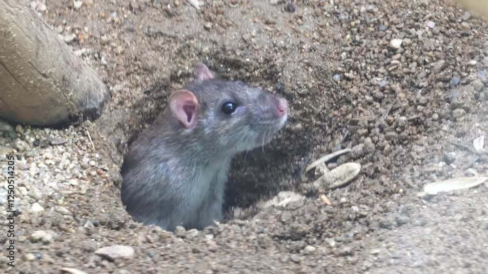 Mouse squirrel emerges from burrow in natural habitat during daylight hours Mouse squirrel emerges from burrow in natural habitat during daylight hours