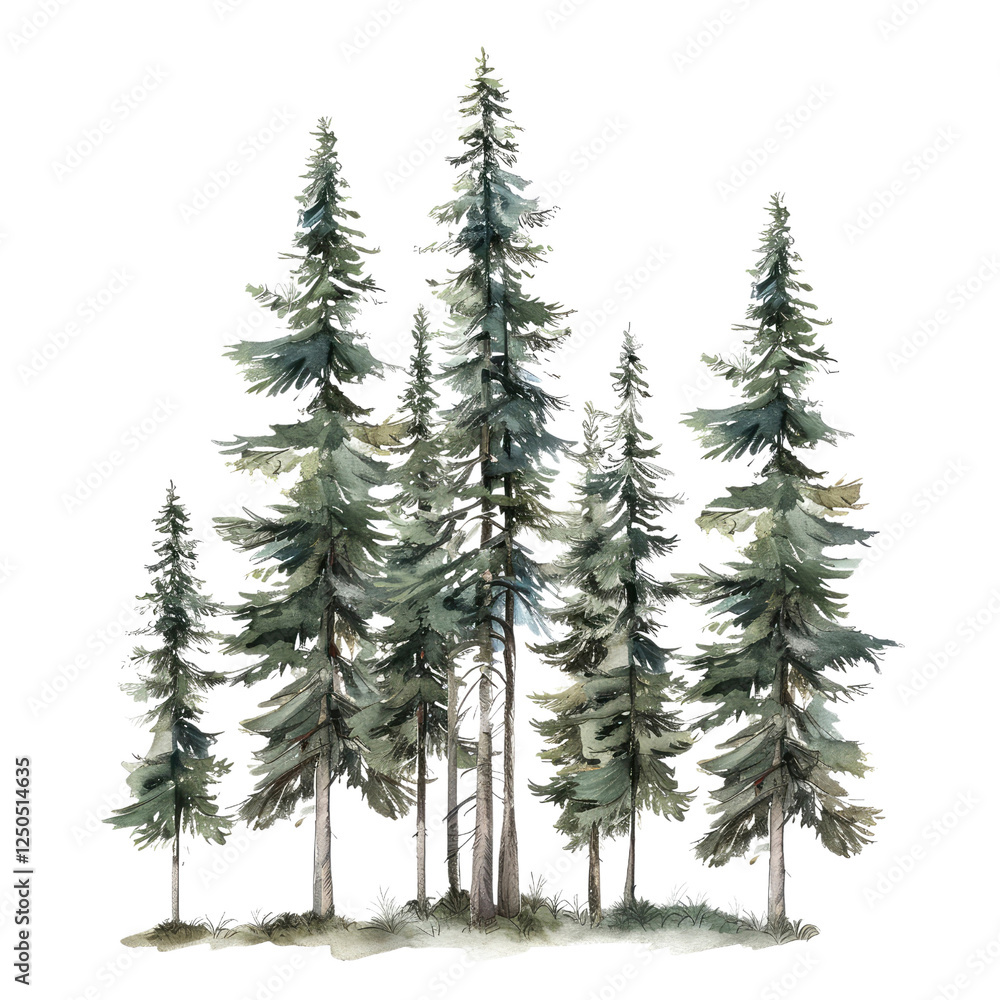 Obraz premium Set of green trees isolated on a transparent background.