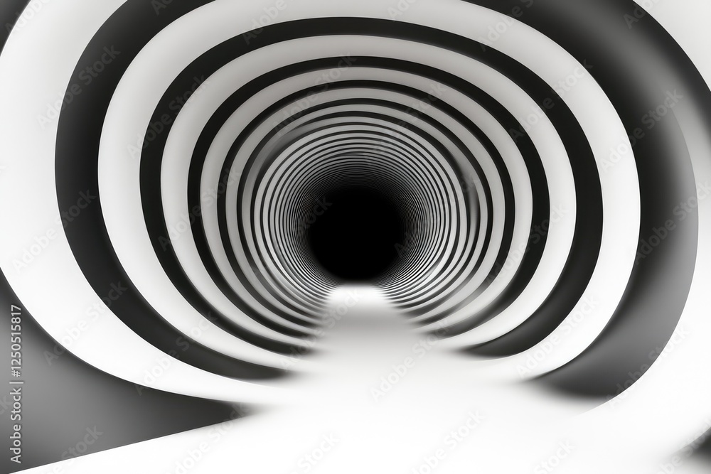 Fototapeta premium Abstract black white spiral tunnel, futuristic background, infinite depth, design