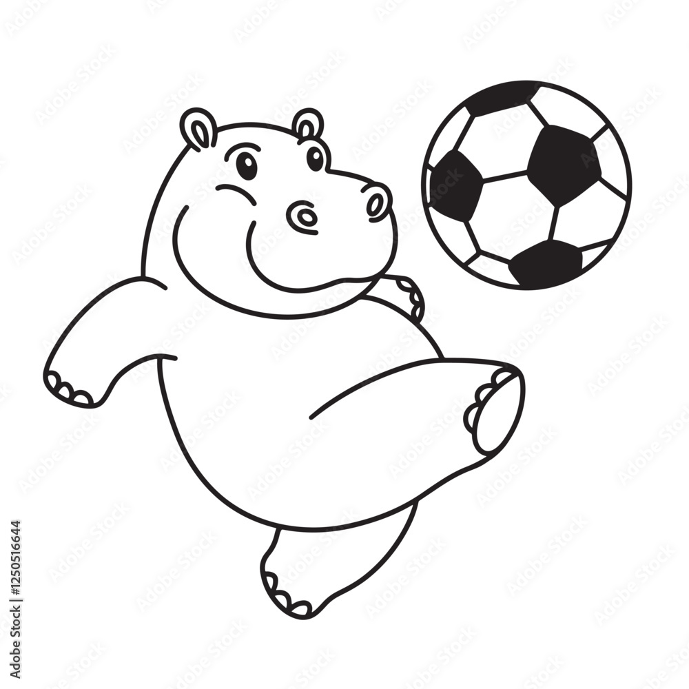 Line art of hippo cartoon playing football vector Line art of hippo cartoon playing football vector