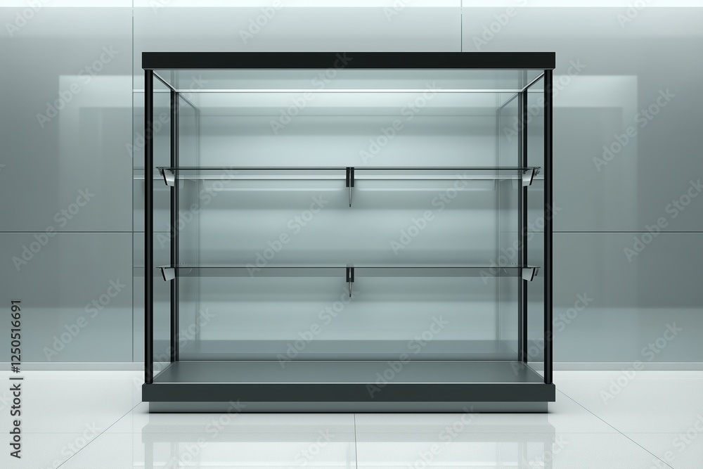 3d empty showcase display with retail shelves. Mock up. Vector 3d empty showcase display with retail shelves. Mock up. Vector