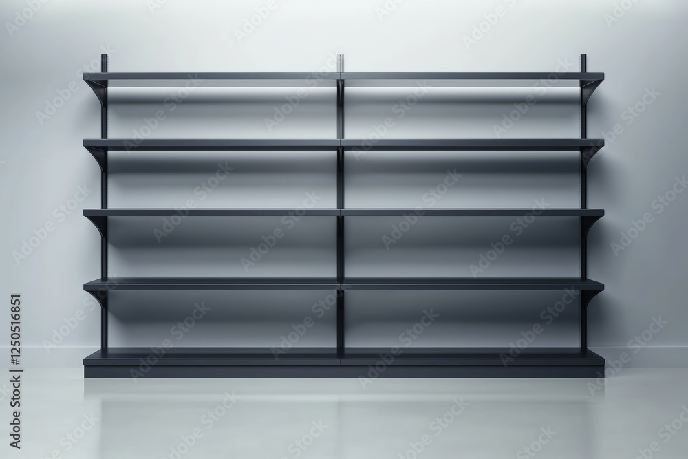 3d empty showcase display with retail shelves. Mock up. Vector
