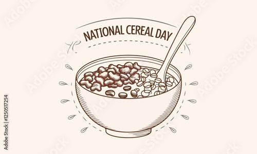 National Cereal Day Vector Design | Cereal Bowl, Spoon, Oats, Cornflakes & Milk Splash | Fun T-Shirt, Sticker & Poster Illustration | Solid Colors, No Gradients, Vector Art. Print ready eps