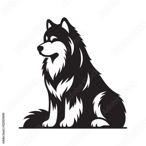 Striking Alaskan Malamute silhouette with a bold, defined shape - Alaskan Malamute illustration - minimal Alaskan Malamute vector - dog silhouette
