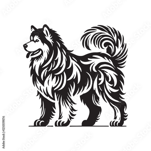 Stylish Alaskan Malamute silhouette featuring an expressive posture - Alaskan Malamute illustration - minimal Alaskan Malamute vector - dog silhouette
