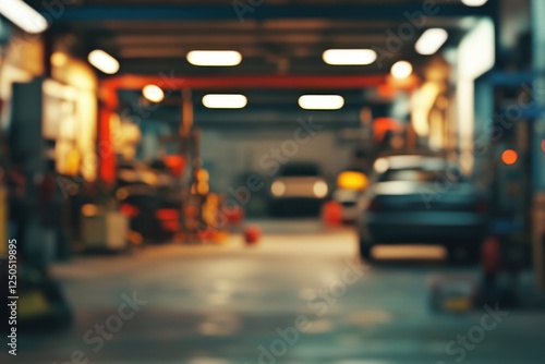 Wallpaper Mural Blurred view of a dimly lit auto repair shop. Torontodigital.ca