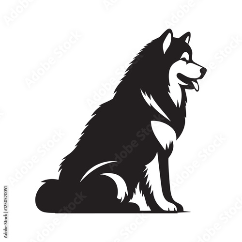 Powerful Alaskan Malamute silhouette for strong and bold designs - Alaskan Malamute illustration - minimal Alaskan Malamute vector - dog silhouette
