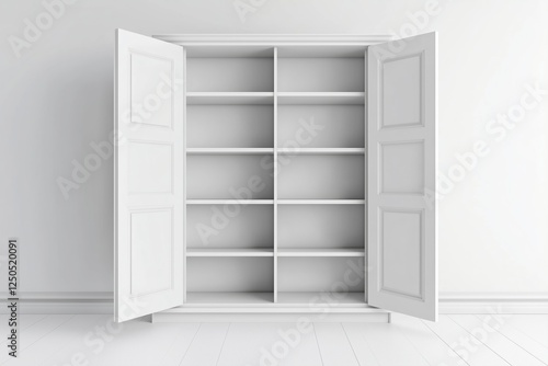 3D Open Empty White Cabinet With Shelves