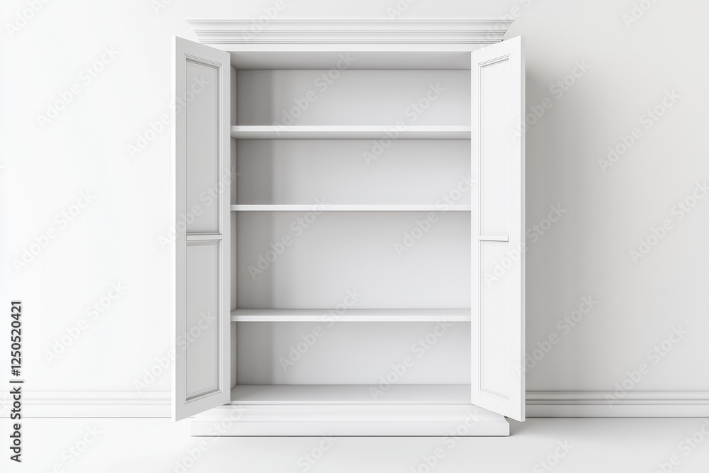 3D Open Empty White Cabinet With Shelves