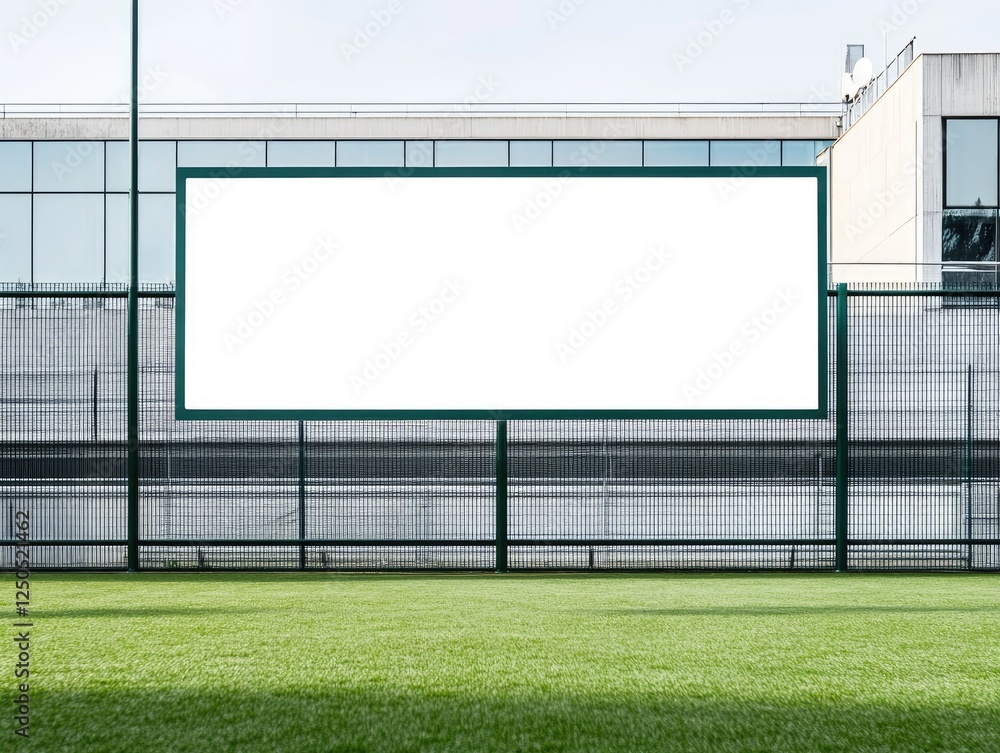 Blank billboard, sports field, city backdrop, advertising mockup Blank billboard, sports field, city backdrop, advertising mockup