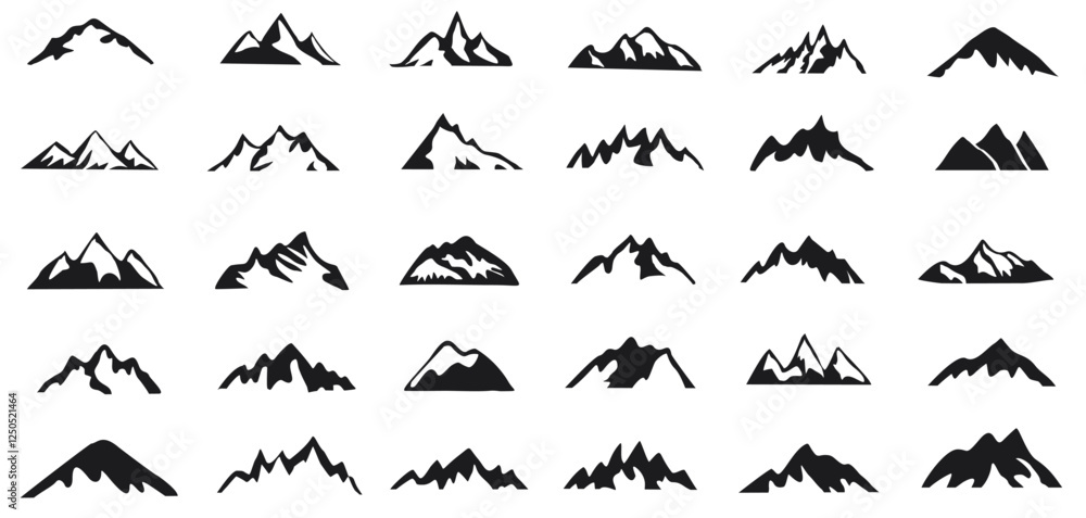 Naklejka premium mountain icon set vector. mountains logo silhouette illustration collection. editable file
