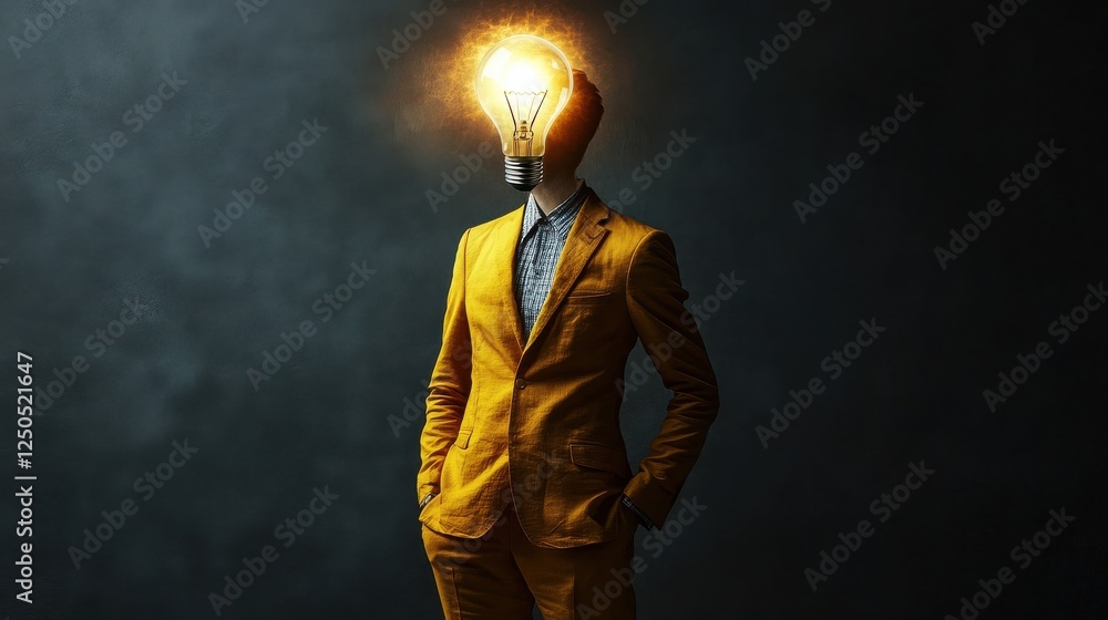 An imaginative representation of a businessman with a light bulb for a head, symbolizing creativity and innovative thinking in the corporate world. An imaginative representation of a businessman with a light bulb for a head, symbolizing creativity and innovative thinking in the corporate world.