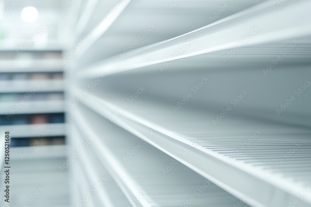 Obraz premium closeup empty white supermarket shelves