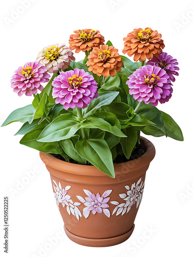 Wallpaper Mural Vibrant zinnia flowers in terracotta pot garden photography natural light close-up detail Torontodigital.ca