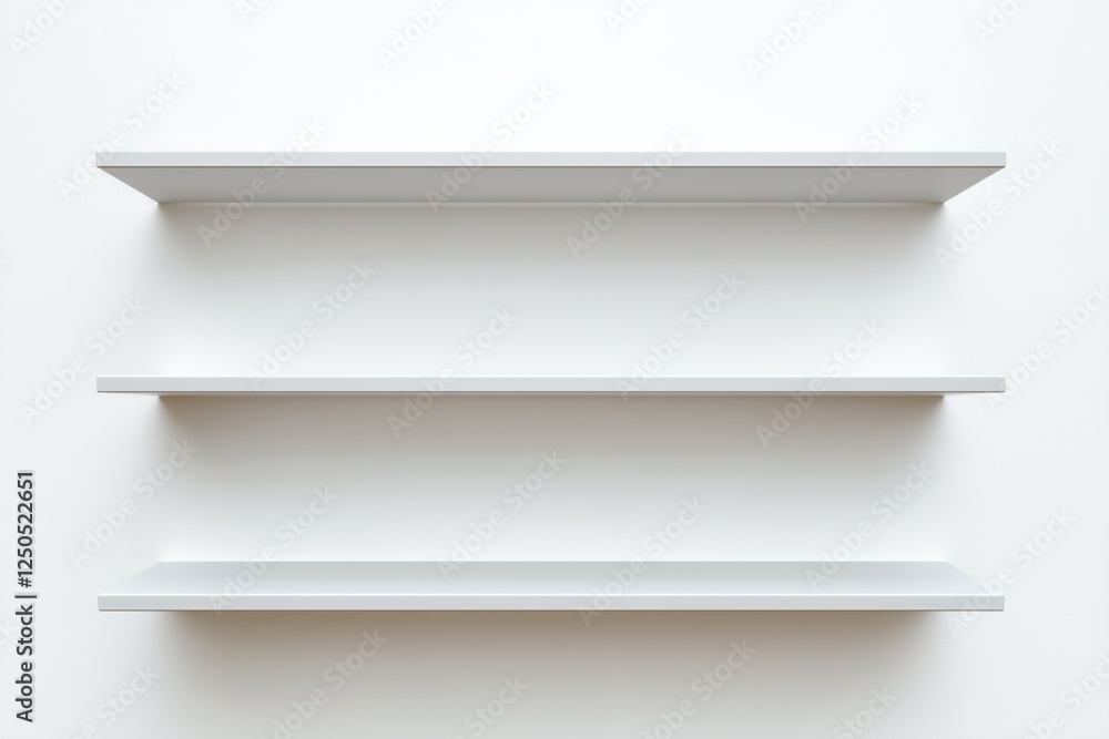 Empty wall shelves on white. Generative AI Empty wall shelves on white. Generative AI