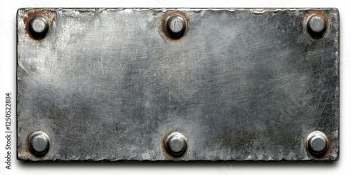 Shiny Rectangular Metal Object with Fasteners, Ideal for Industrial, Artistic, and Decorative Applications, Featuring Unique Surface Texture and Details