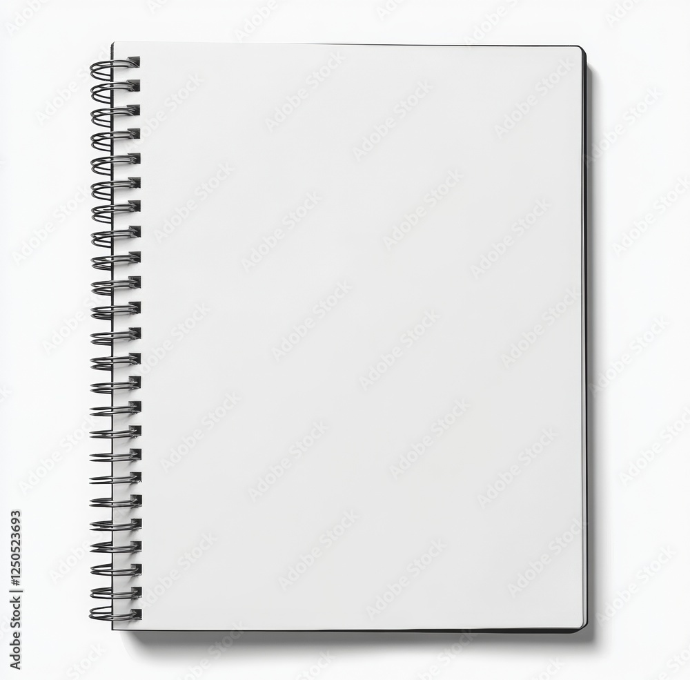 Top View of a Blank Spiral Bound Notebook on a White Surface for Creative and Educational Purposes, Ideal for Notetaking and Sketching Top View of a Blank Spiral Bound Notebook on a White Surface for Creative and Educational Purposes, Ideal for Notetaking and Sketching