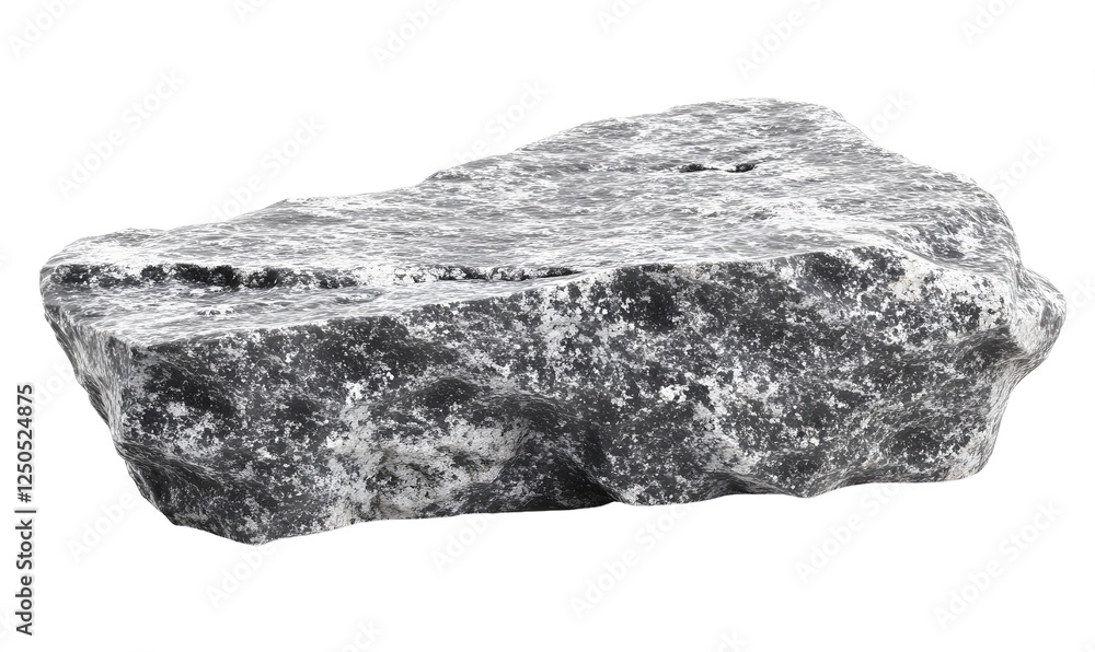 Fototapeta premium Grey stone rock sample isolated on black. Background use geology, construction