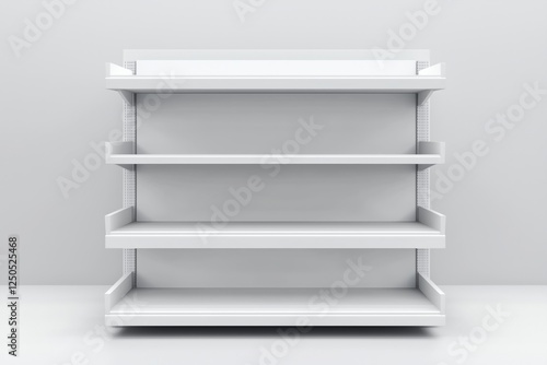 white isolated empty 3D rendering showcase background podium racked display shop blank store market shelf supermarket retail rack equipment shelving.