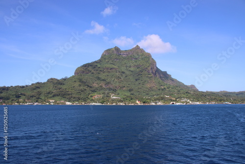 Mount Pahia overlooking the village of Vaitape, Bora Bora, Society Islands, French Polynesia.
