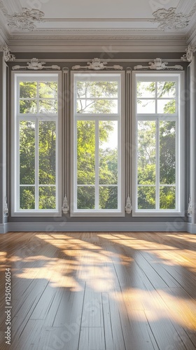 Classic Interior with Large Windows and Wooden Flooring