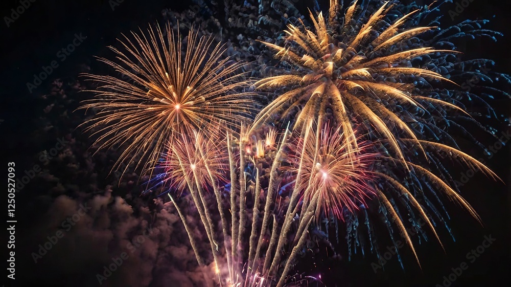 Vibrant Fireworks Display in Night Sky Vibrant Fireworks Display in Night Sky