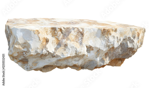 Rough-hewn limestone slab, quarry setting, textured surface, building material, construction