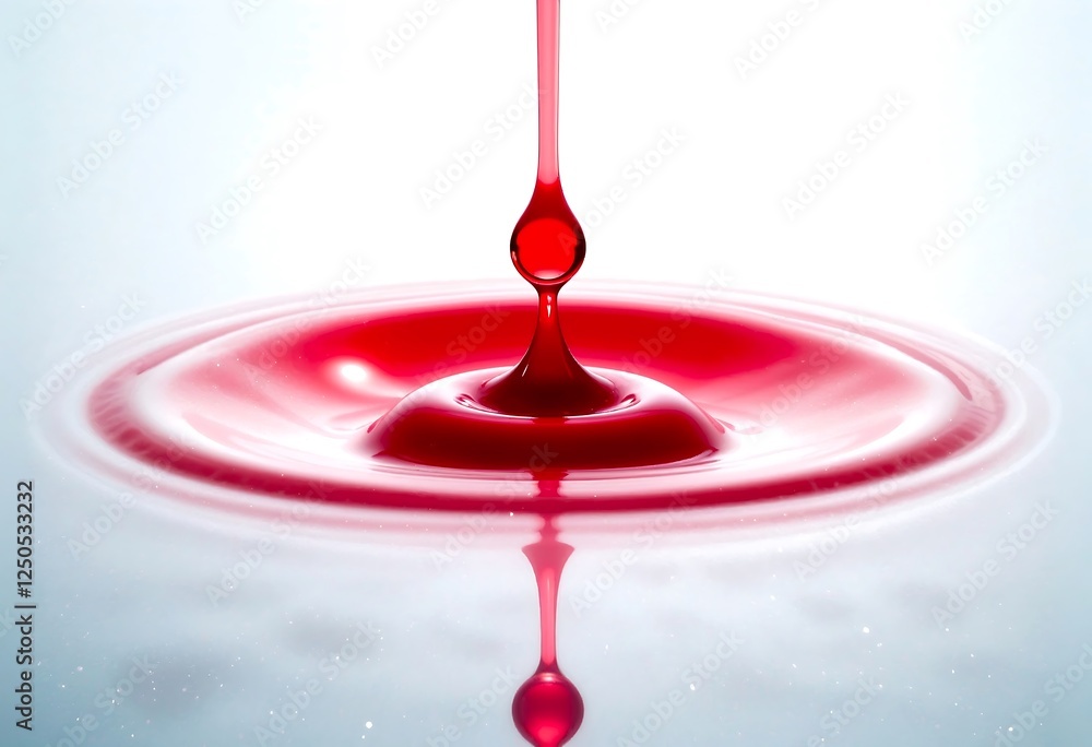 A vibrant red liquid drop creates ripples on a glossy white surface, showcasing fluid dynamics and captivating symmetry. A vibrant red liquid drop creates ripples on a glossy white surface, showcasing fluid dynamics and captivating symmetry.