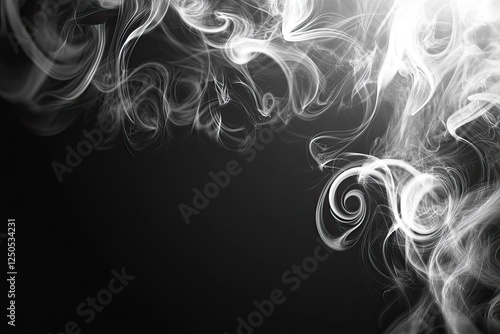 Abstract White Smoke Swirls on Black Background