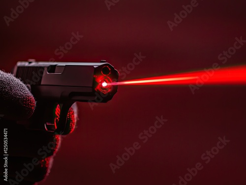 Wallpaper Mural Hand Holding a Gun with Red Laser Sight Pointing in the Dark Background Torontodigital.ca