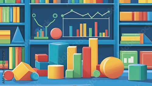 Colorful Geometric Shapes and Data Visualization in a Library Setting