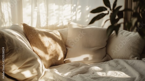 A cozy, sunlit corner with soft cushions and gentle shadows, creating a warm and inviting atmosphere.