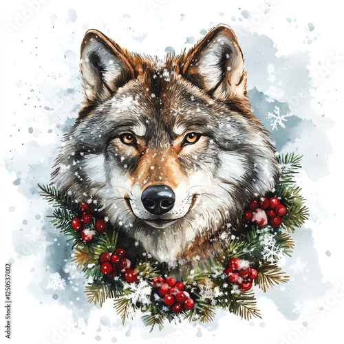 Wallpaper Mural A festive wolf with a winter wreath, surrounded by snow and holiday spirit. Torontodigital.ca