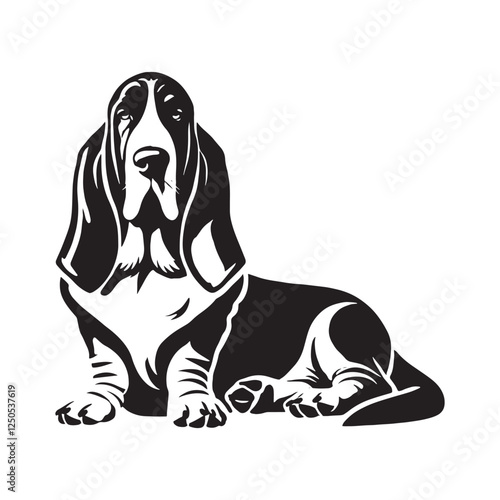 Iconic Basset Hound silhouette featuring short legs and long ears - Basset Hound illustration - minimal Basset Hound vector - dog silhouette
