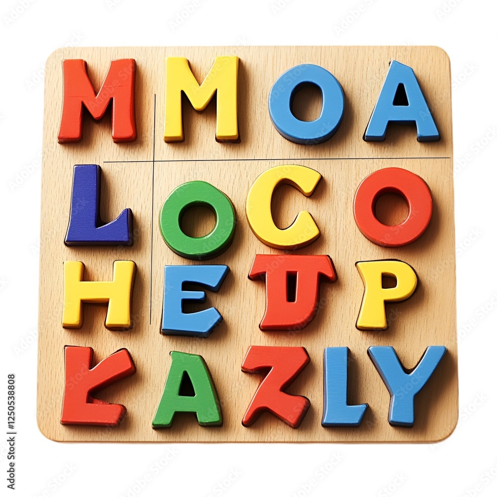 Naklejka premium Montessori-style alphabet puzzle with removable letters, promoting cognitive learning, isolated on white background on white background - Image