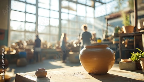 Sunlit Pottery Studio: Artisans at Work