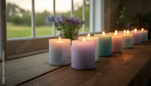 Serene Sunset Glow: Pastel Candles by the Window