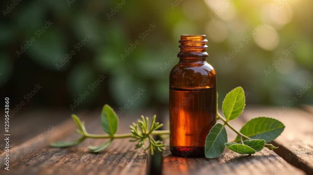Amber eucalyptus oil bottle on a rustic wooden table, warm natural lighting with earthy tones creating a relaxed, natural wellness atmosphere Amber eucalyptus oil bottle on a rustic wooden table, warm natural lighting with earthy tones creating a relaxed, natural wellness atmosphere