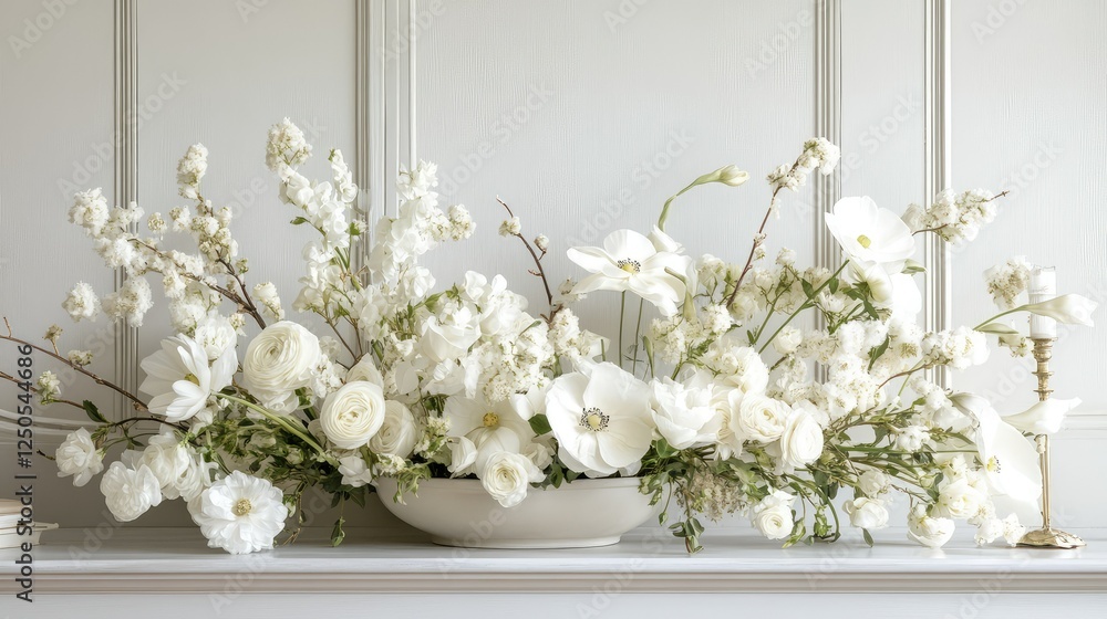 Elegant White Floral Arrangement Displaying Fresh Flowers in a Stylish Ceramic Bowl against a Soft Neutral Background for Home Decor Inspiration and Aesthetic Design