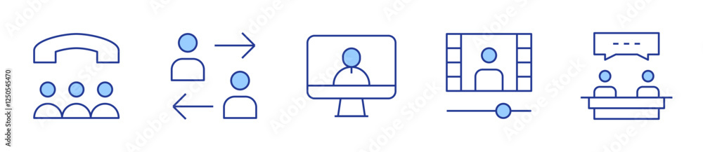 video call, video tutorial, interview, call, disagree. Meeting Icon vector illustration. Line Duotone style. Editable stroke video call, video tutorial, interview, call, disagree. Meeting Icon vector illustration. Line Duotone style. Editable stroke