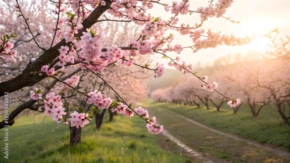 Pink Blossom Spring Orchard Sunrise Pink Blossom Spring Orchard Sunrise