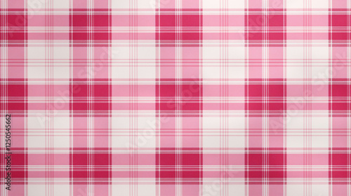 Pink plaid pattern with varying shades of light pink and hot pink, creating vibrant and cheerful design. Ideal for textiles, backgrounds, or decorative purposes