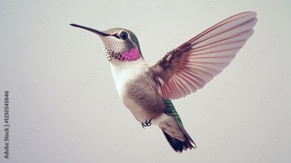 Naklejka premium Hummingbird in Flight Against a Soft Sky A Close-Up of Nature's Beauty