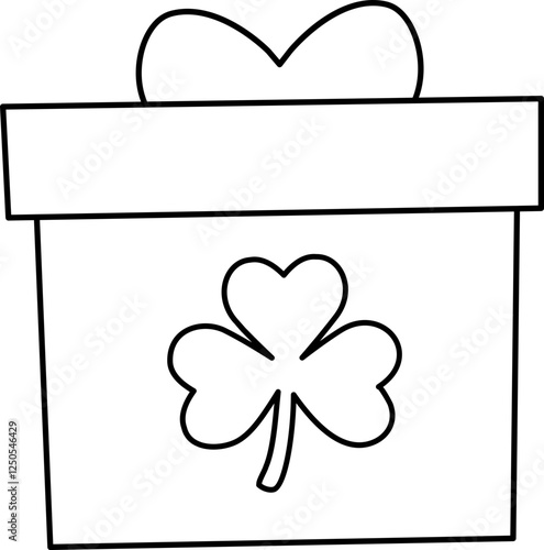 Gift Box with Clover Decoration outline.
St. Patrick's day gift box coloring page vector.
St. Patrick's day gift wrapping Isolated. 
Transparent background.