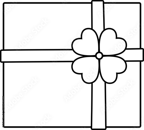 Gift Box with Clover Decoration outline.
St. Patrick's day gift box coloring page vector.
St. Patrick's day gift wrapping Isolated. 
Transparent background.